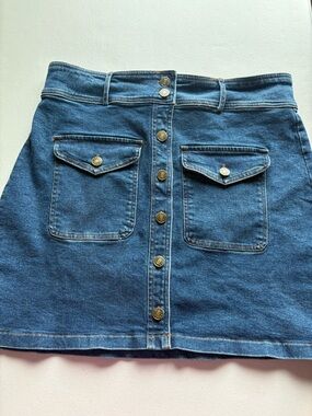 bohme Blue Denim Button-Front Mini Skirt